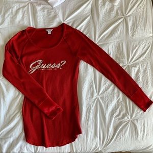 Red GUESS thermal long sleeve top